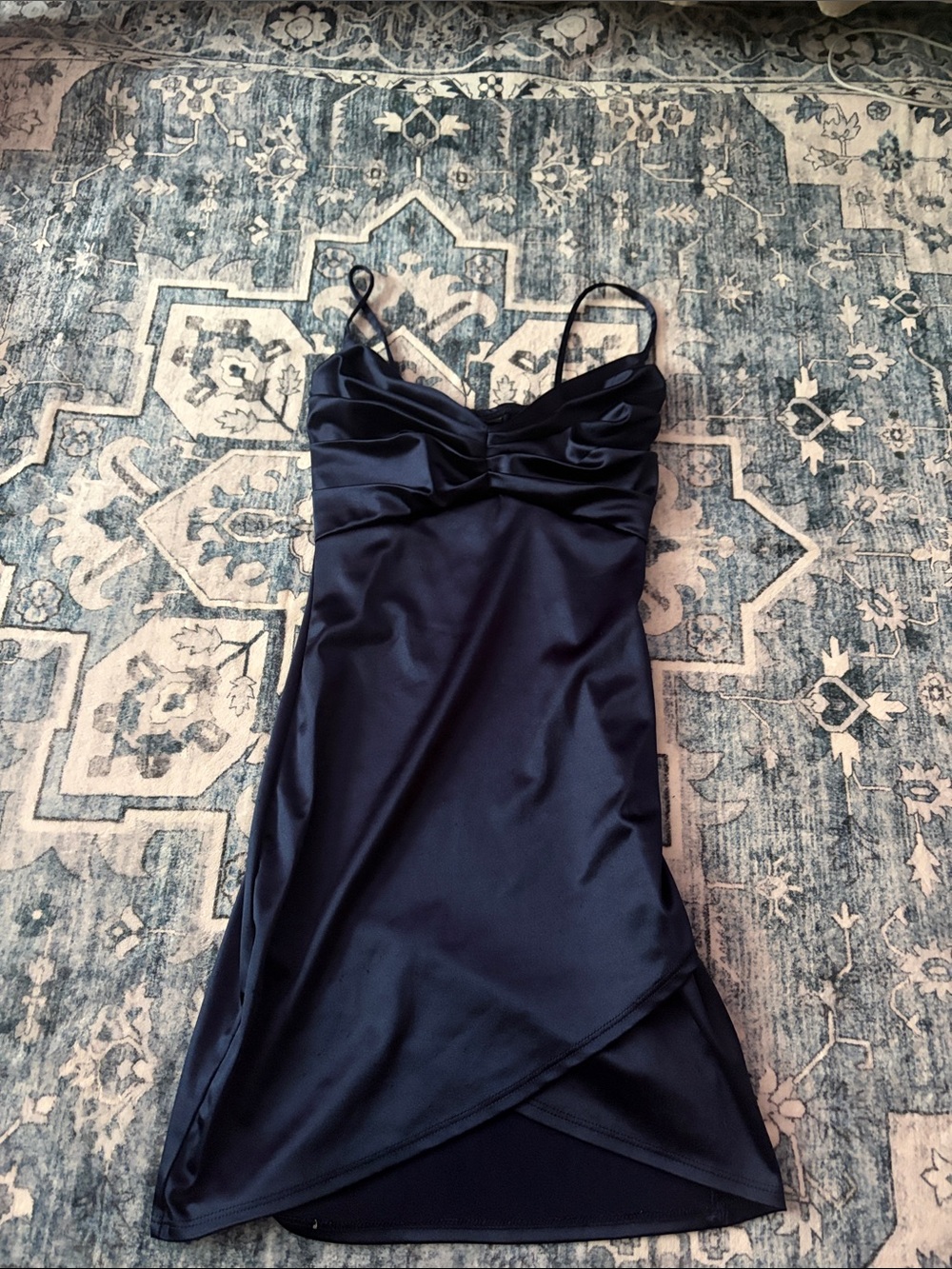 Windsor Navy Satin Spaghetti Strap Slip Dress